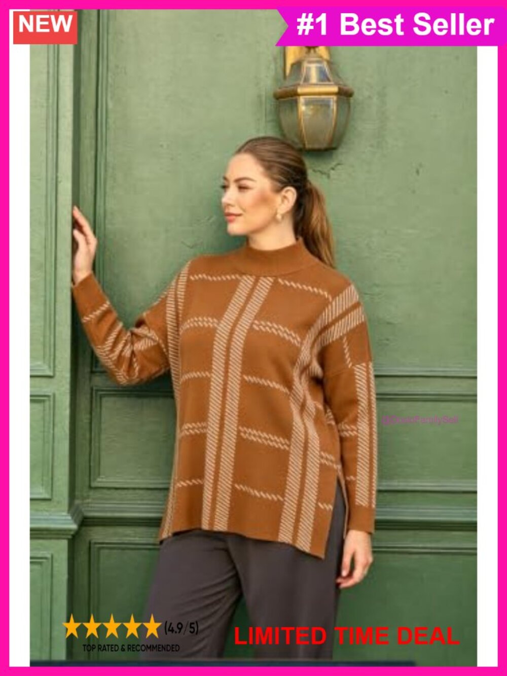 Plus Size Mock Turtleneck Sweater Long Sleeve Pullover Fall Winter - Picture 2 of 3